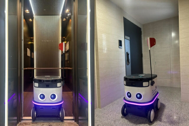 서울 강남권의 한 아파트 단지에서 활용 중인 자율주행 배달 로봇 모습. <뉴빌리티 제공>